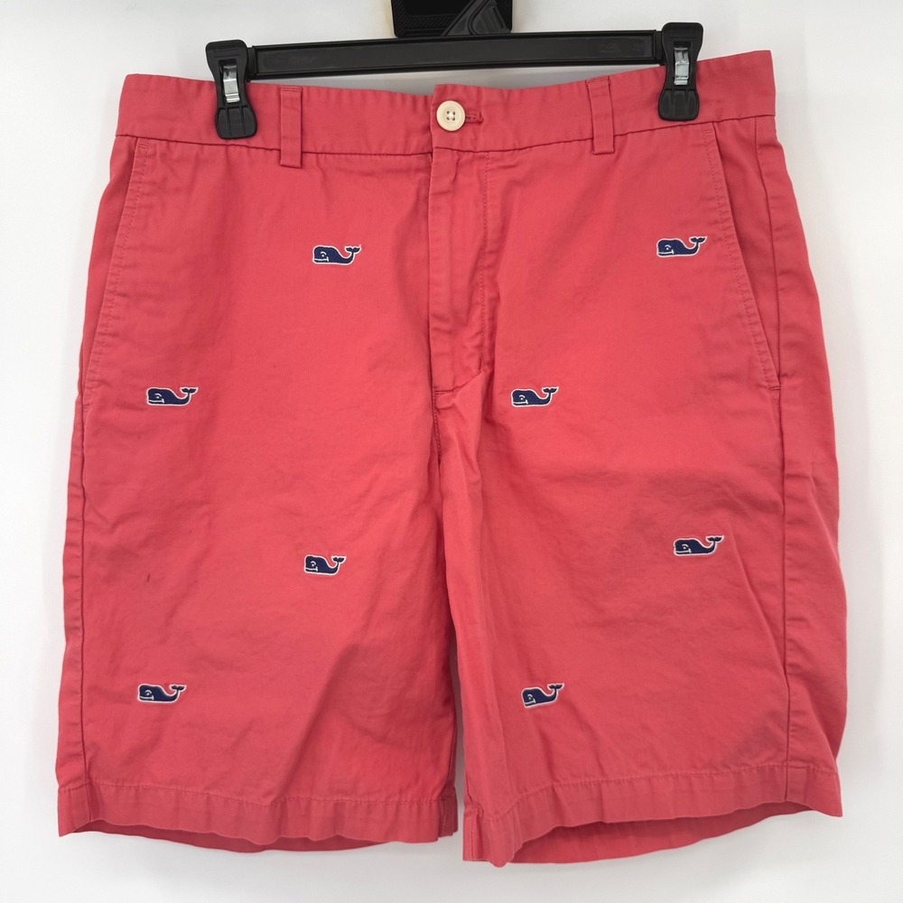 Vineyard Vines Shorts Mens 32 Red Embroidered Whale Chino 1H6001 Coastal Preppy